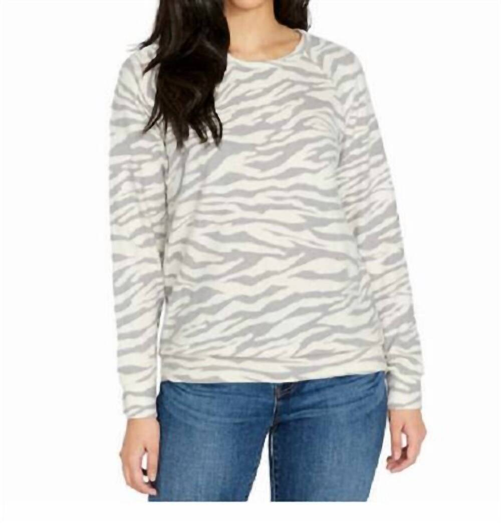 NEW BUFFALO DAVID BITTON relaxed fit printed cozy pullover top in silver zebra